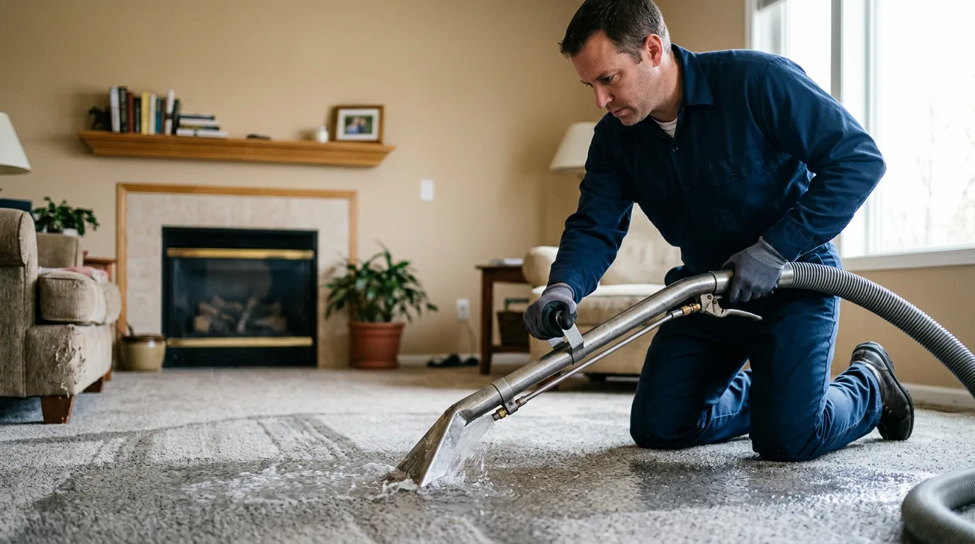 Water damage restoration technician working near Amherst, TX